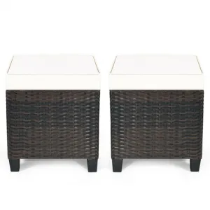 2PCS Patio Rattan Ottoman Cushioned Seat-Beige