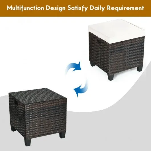 2PCS Patio Rattan Ottoman Cushioned Seat-Beige