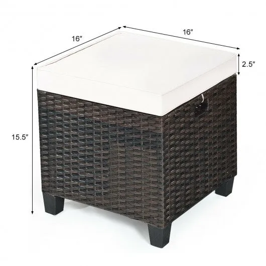 2PCS Patio Rattan Ottoman Cushioned Seat-Beige