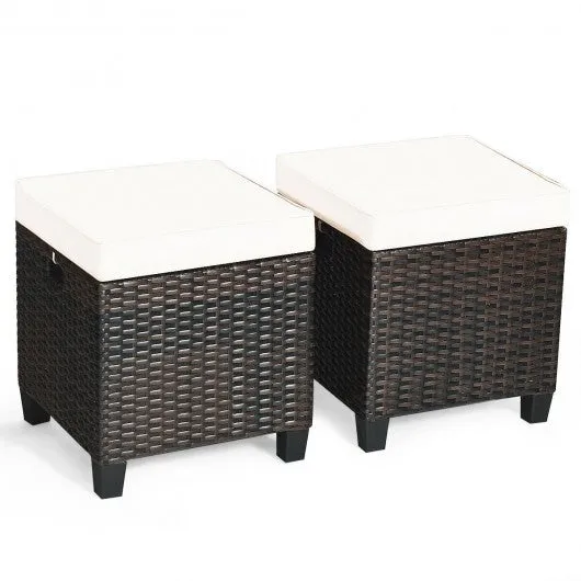 2PCS Patio Rattan Ottoman Cushioned Seat-Beige