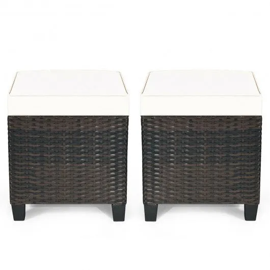 2PCS Patio Rattan Ottoman Cushioned Seat-Beige