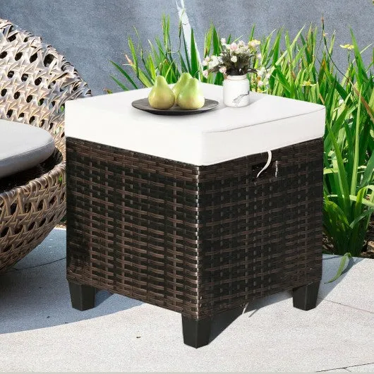 2PCS Patio Rattan Ottoman Cushioned Seat-Beige