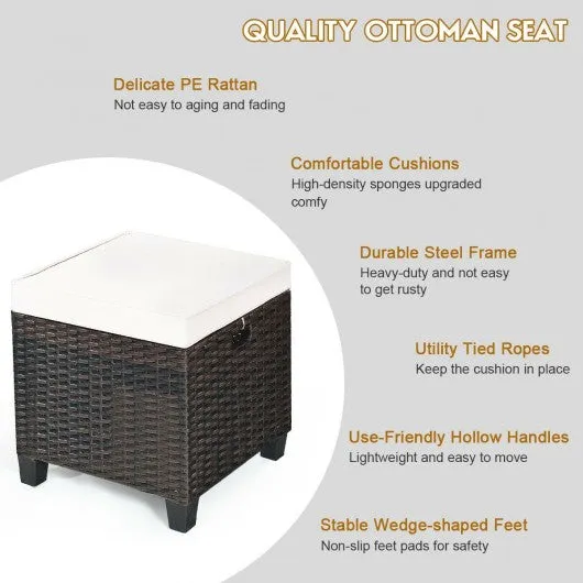 2PCS Patio Rattan Ottoman Cushioned Seat-Beige