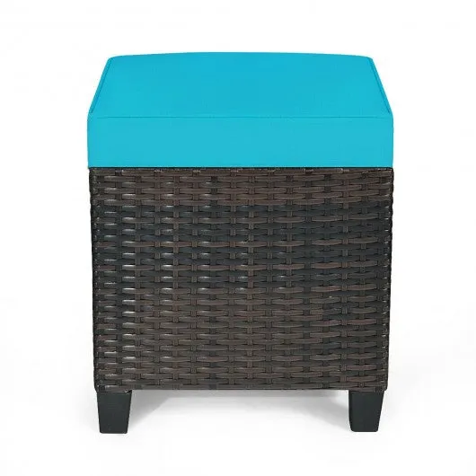 2PCS Patio Rattan Ottoman Cushioned Seat-Blue