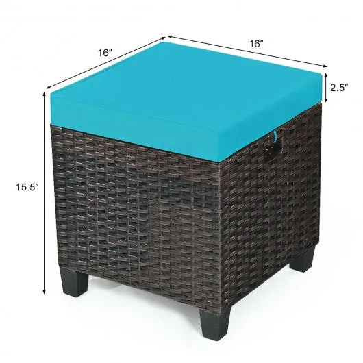 2PCS Patio Rattan Ottoman Cushioned Seat-Blue