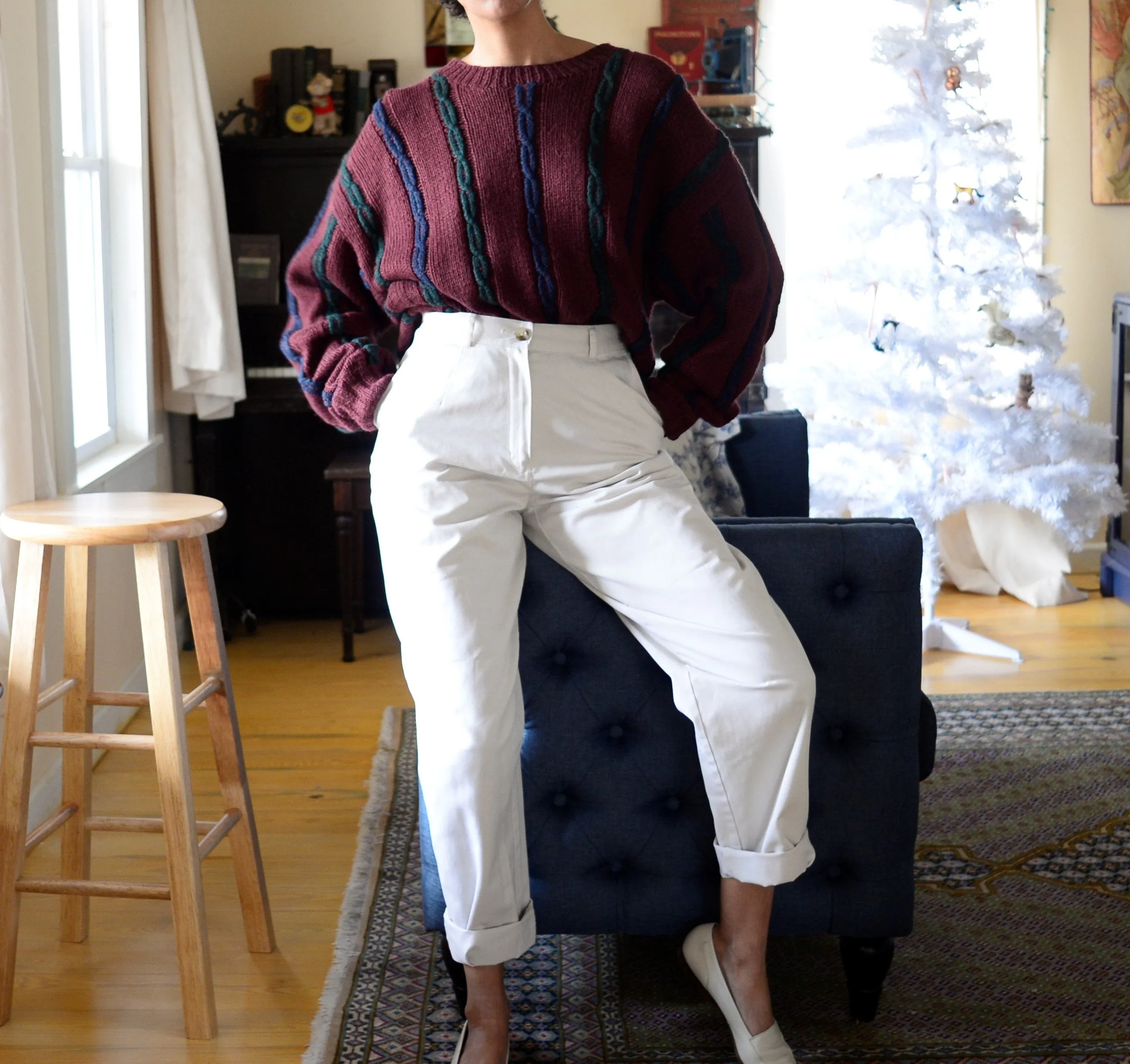 90s deadstock hand knit ramie blend oversized sweater