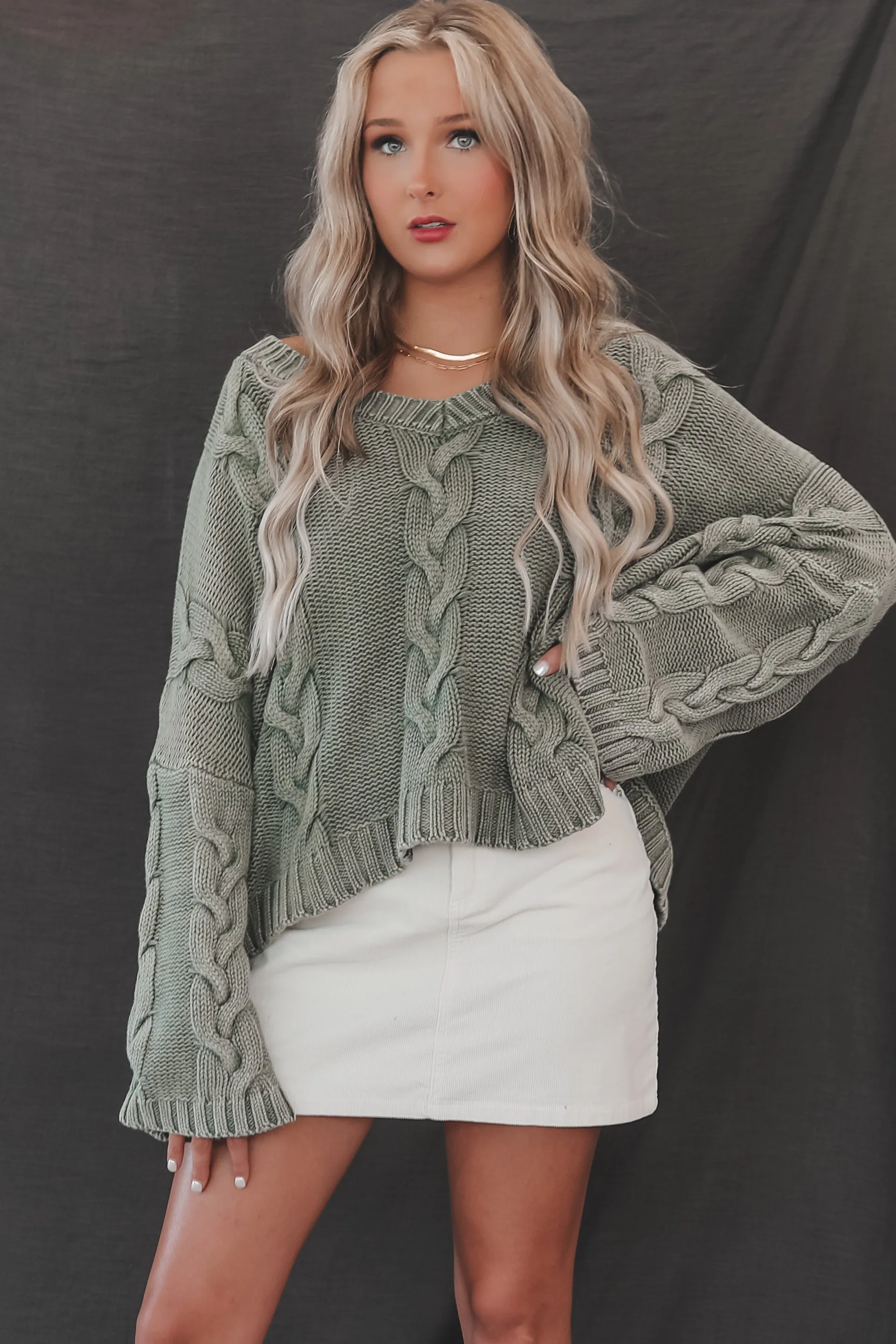 All I Can Ask For Olive Cable Knit Sweater Top