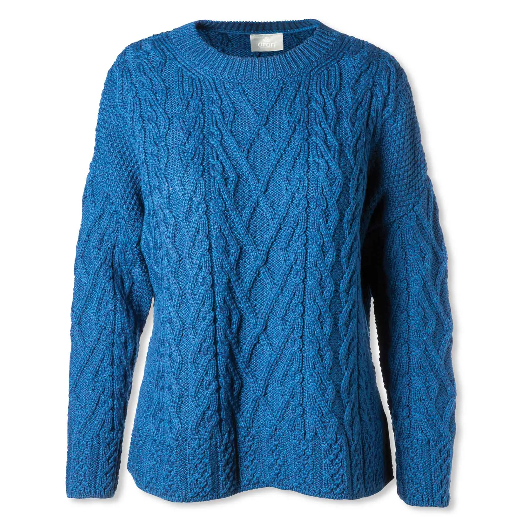 Aran Knit Vented Trellis Sweater- Blue