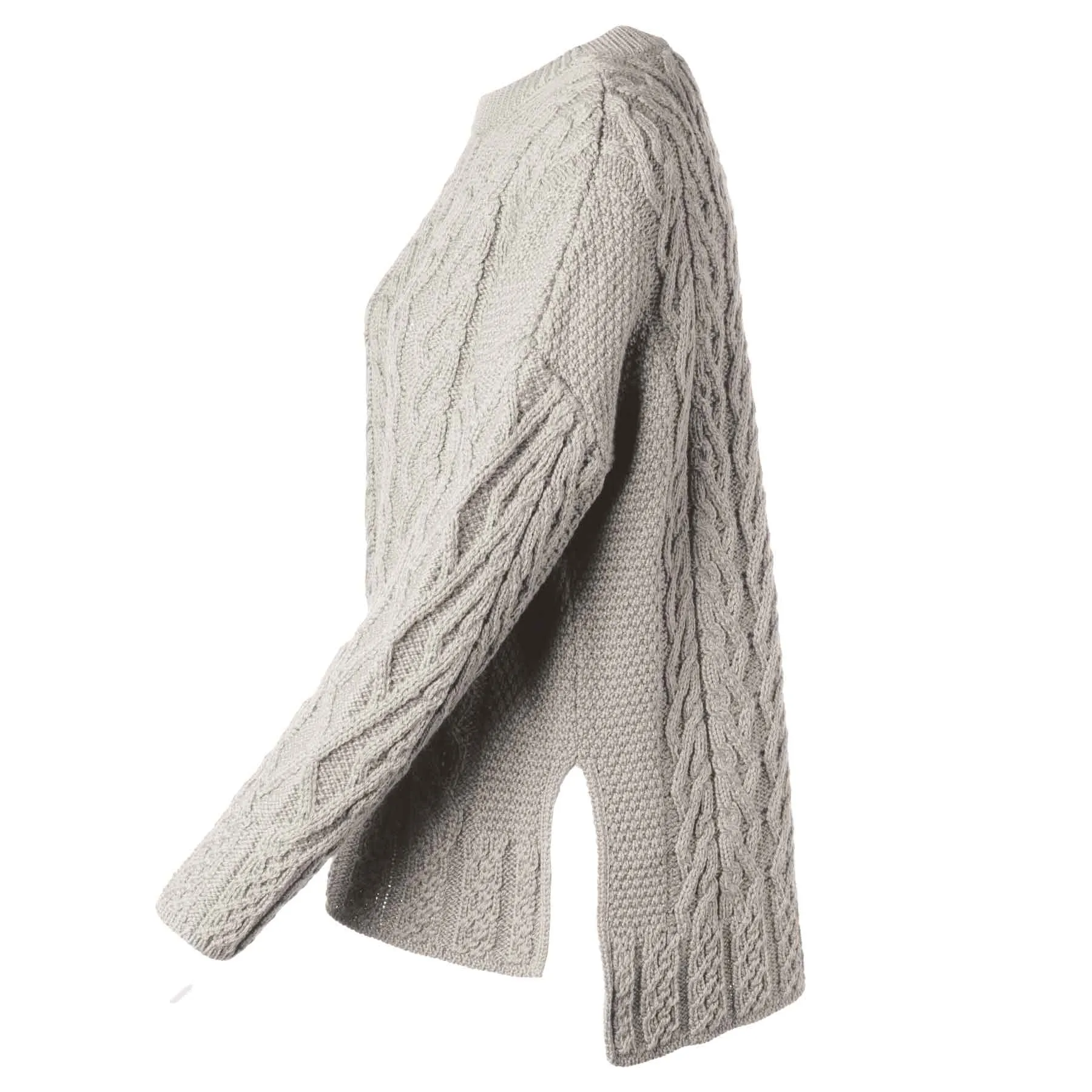 Aran Knit Vented Trellis Sweater- Oatmeal