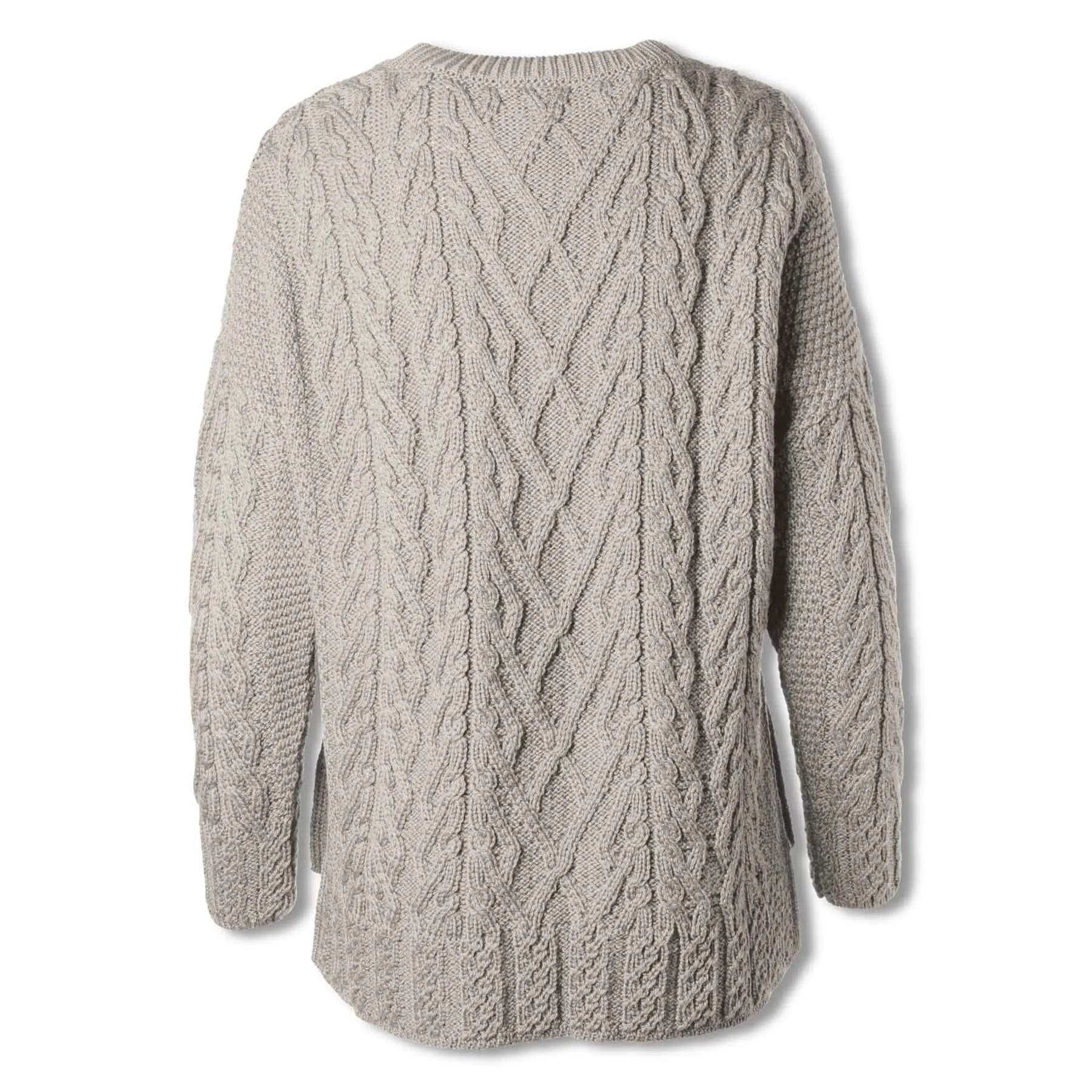 Aran Knit Vented Trellis Sweater- Oatmeal