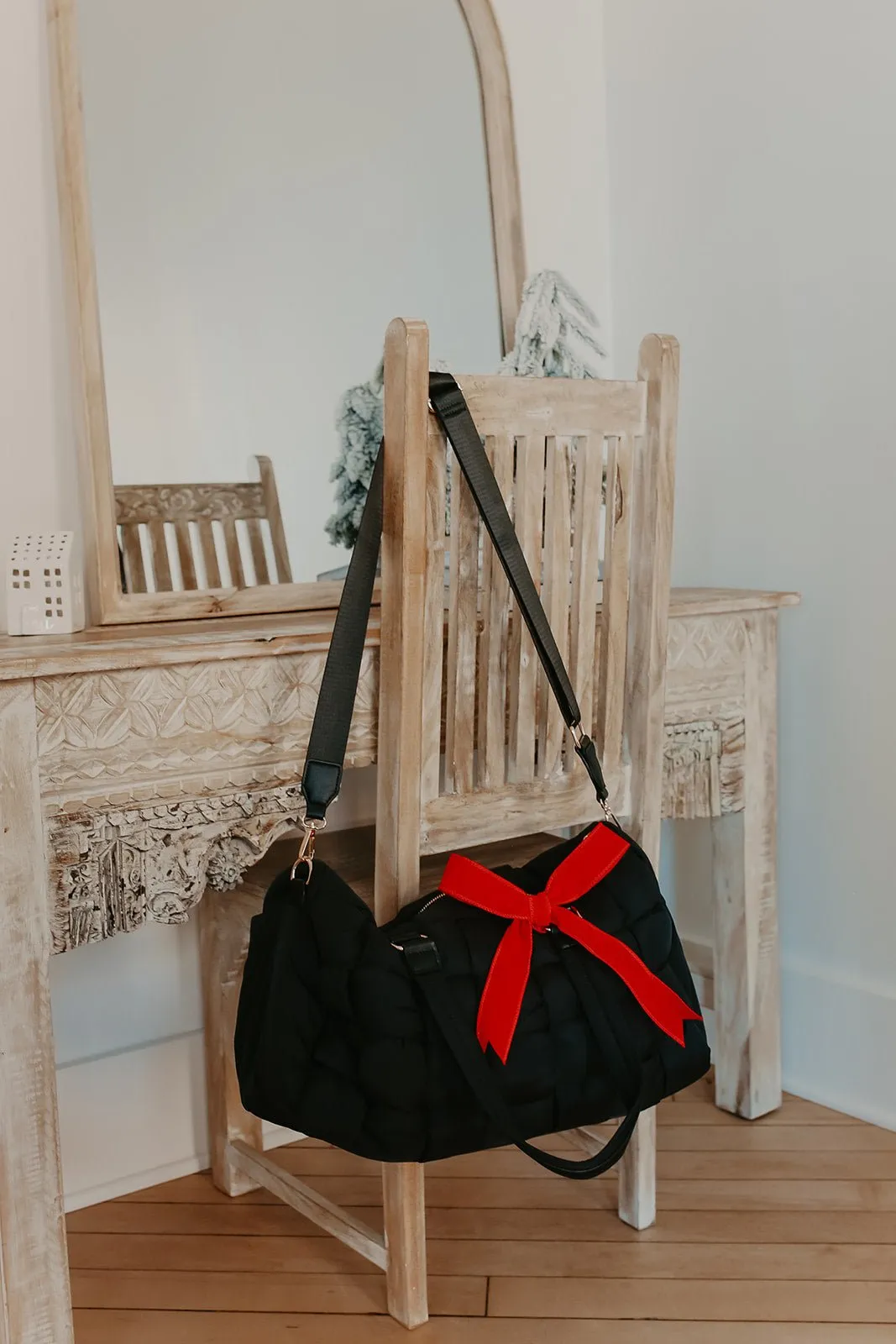 Black Serena Faux Leather Duffel Bag