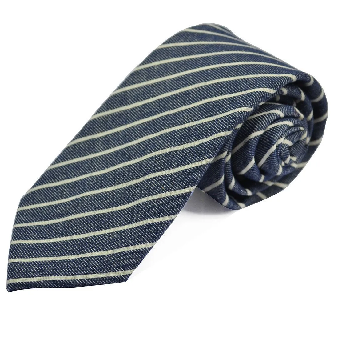 Blue Striped Linen Tie Set by Paul Malone