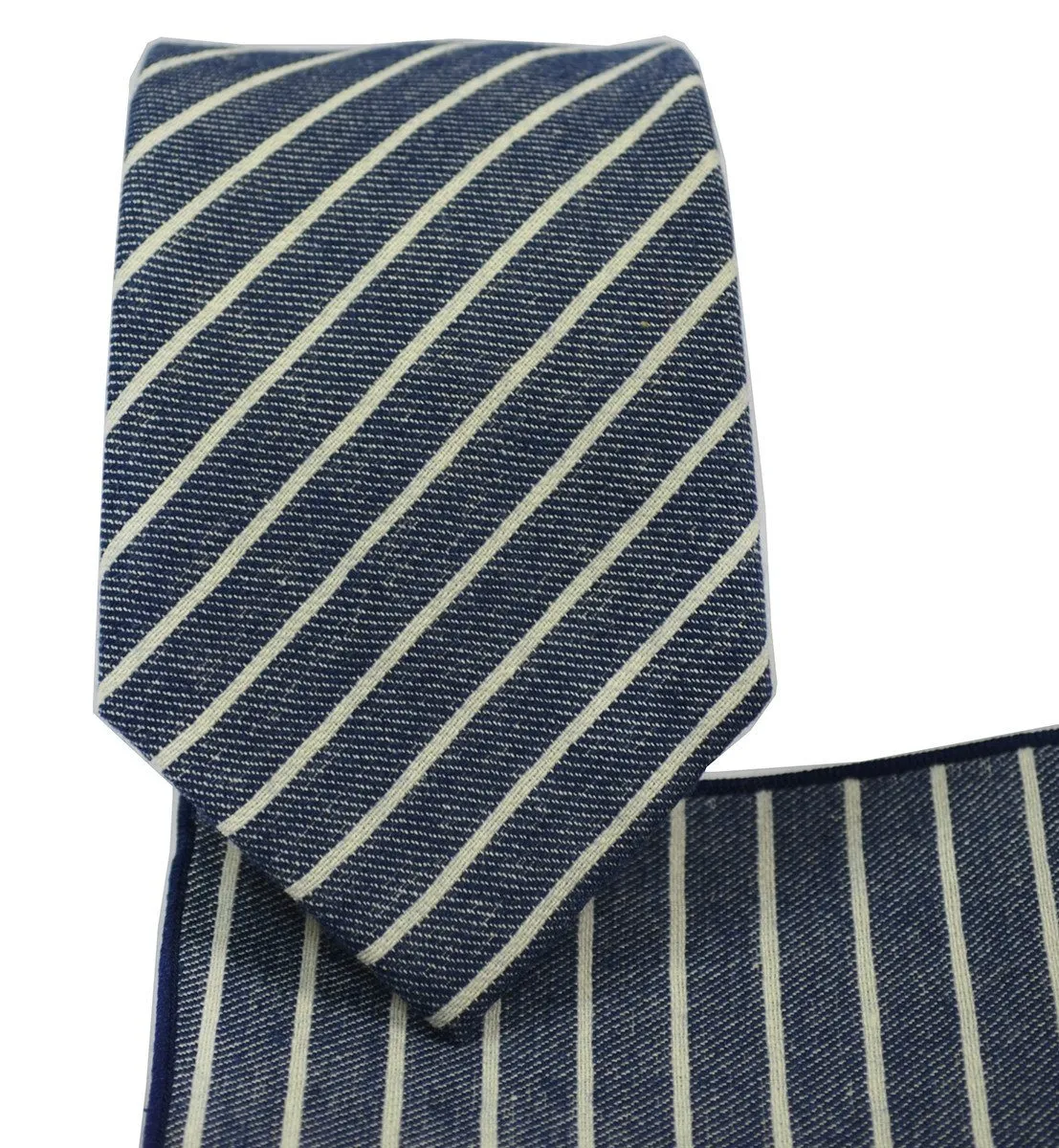 Blue Striped Linen Tie Set by Paul Malone