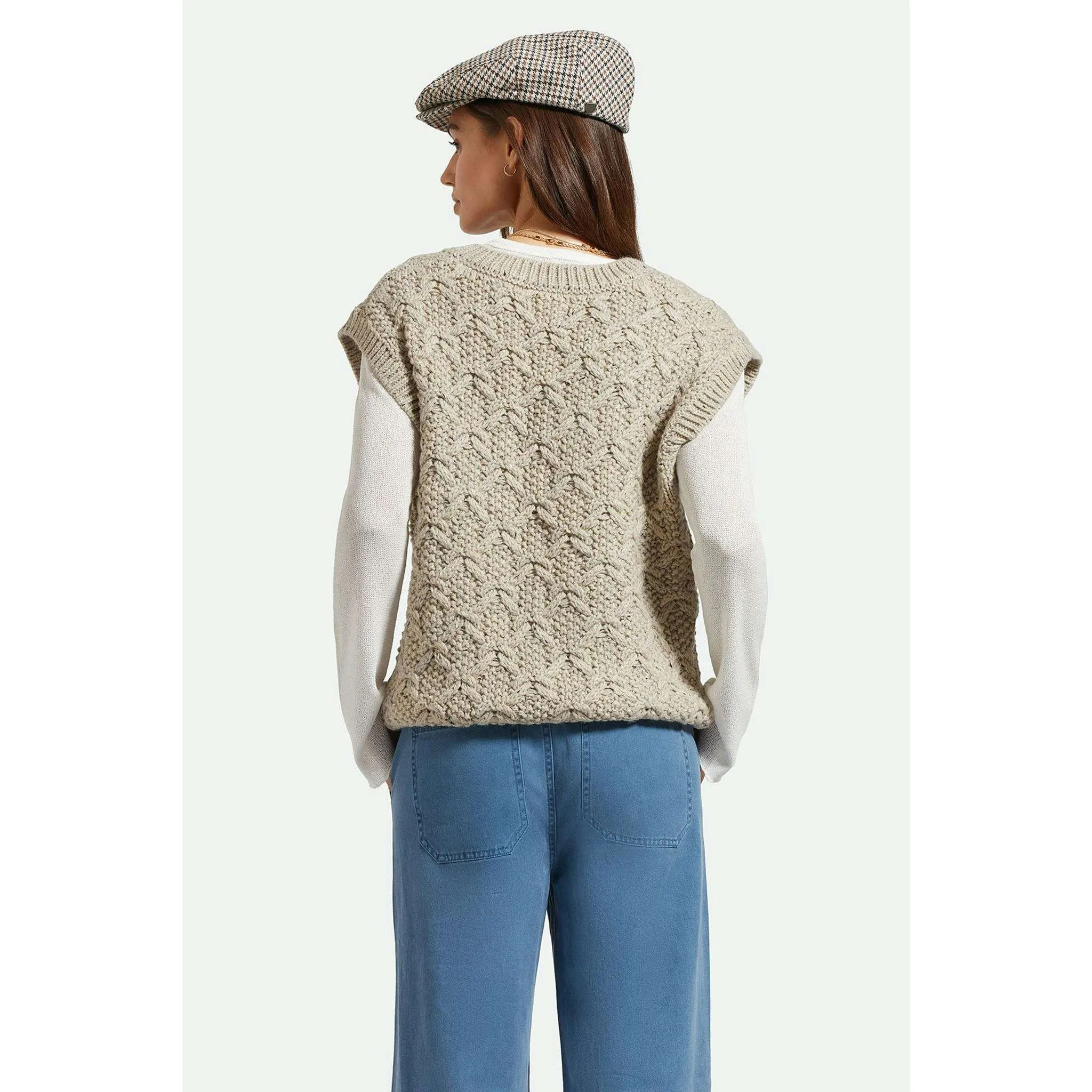 Brixton Lafayette Oversized Sweater Vest in Marled Beige