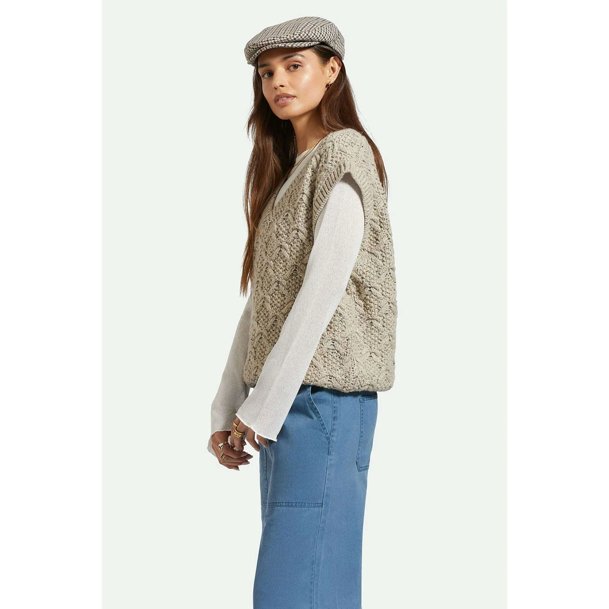 Brixton Lafayette Oversized Sweater Vest in Marled Beige