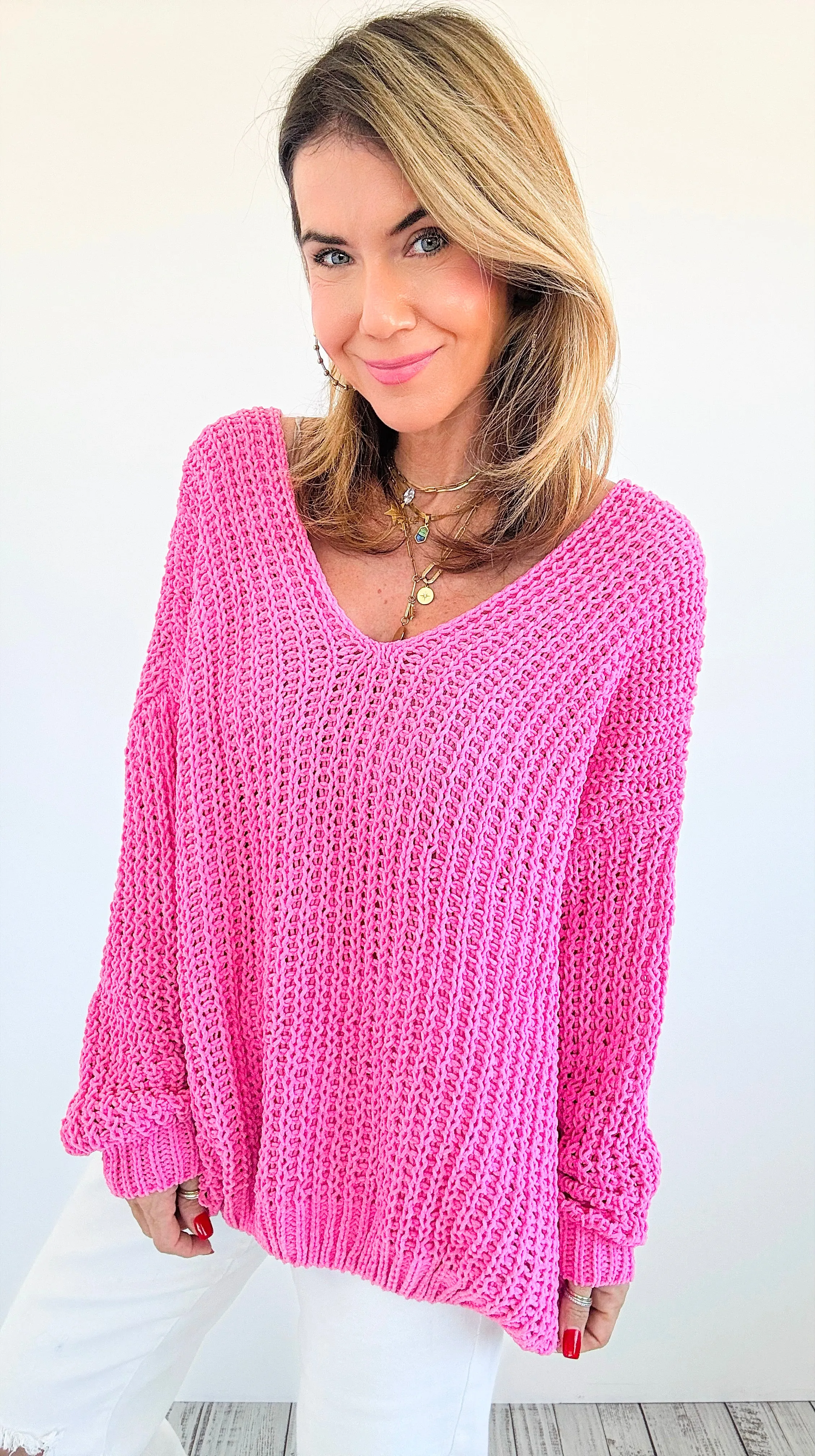 Coastal Breeze Knit Sweater -Pink