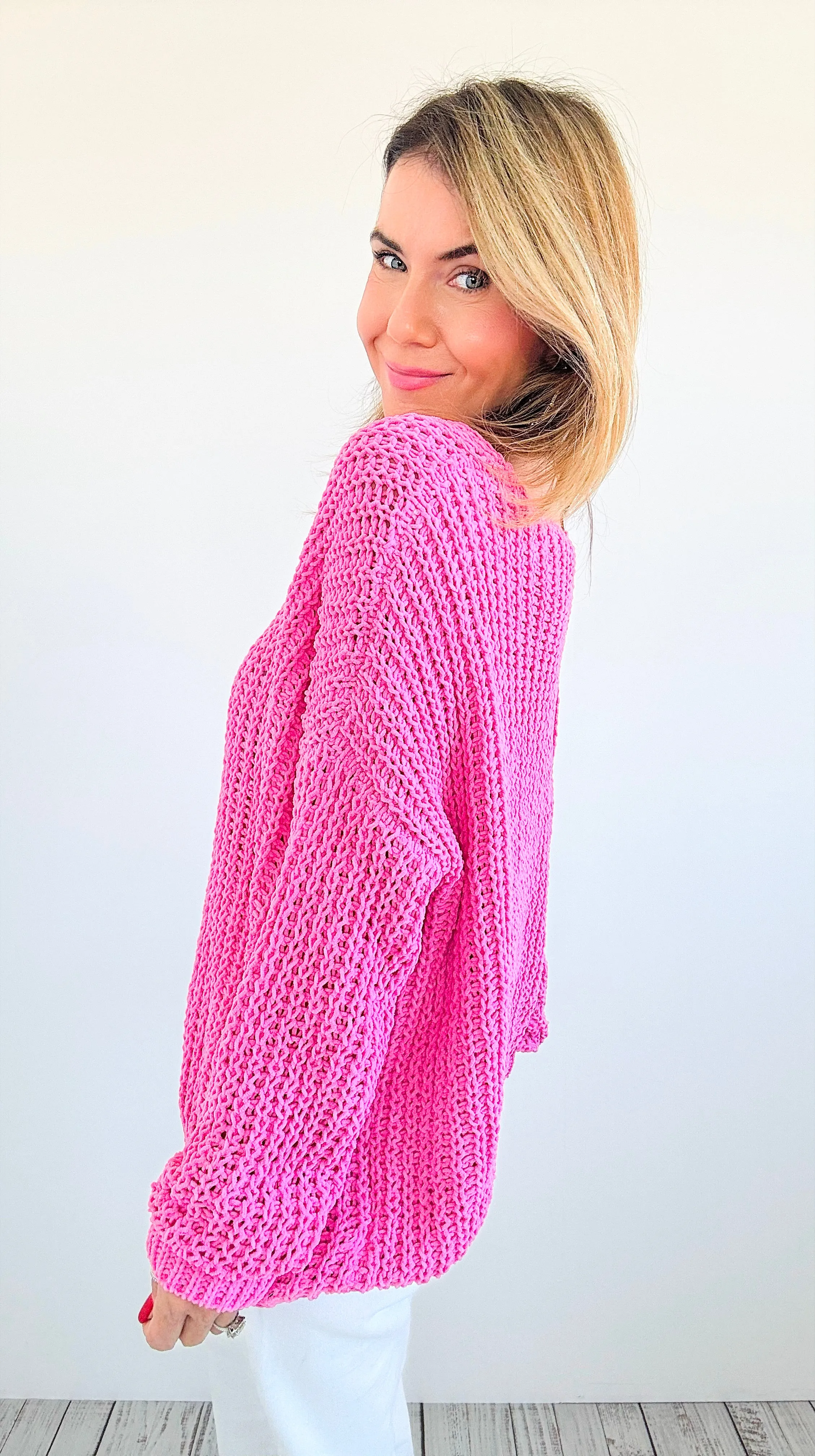 Coastal Breeze Knit Sweater -Pink