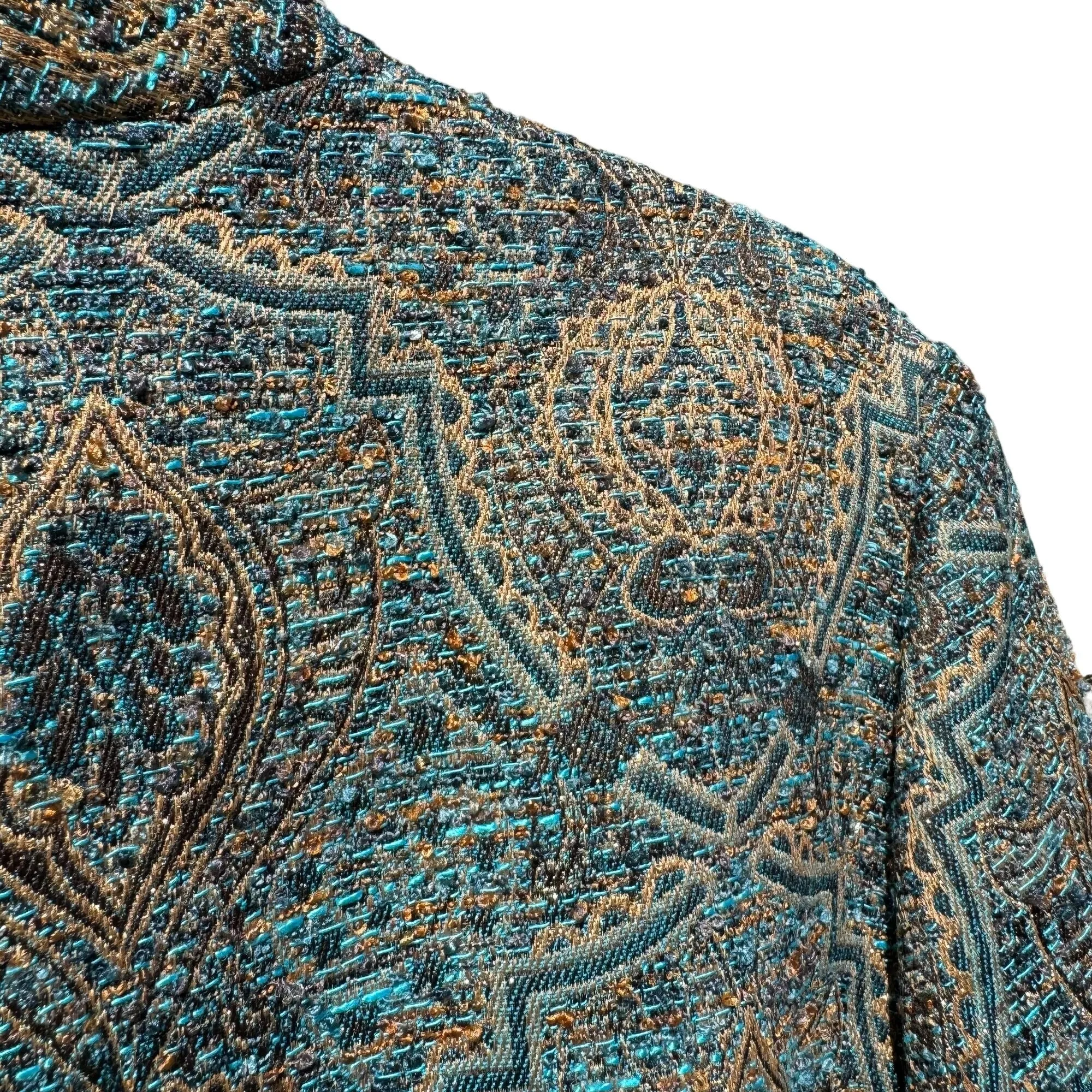 Coldwater Creek Womens Blue Green Paisley Patterned Cuff Sleeve Jacket Blazer 16