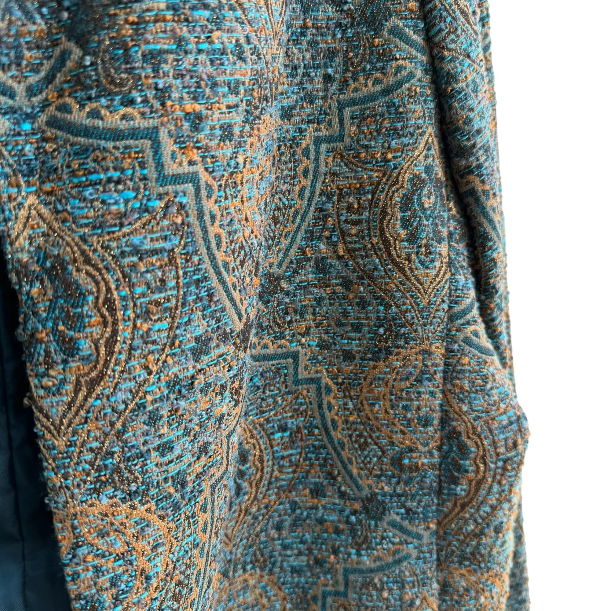 Coldwater Creek Womens Blue Green Paisley Patterned Cuff Sleeve Jacket Blazer 16