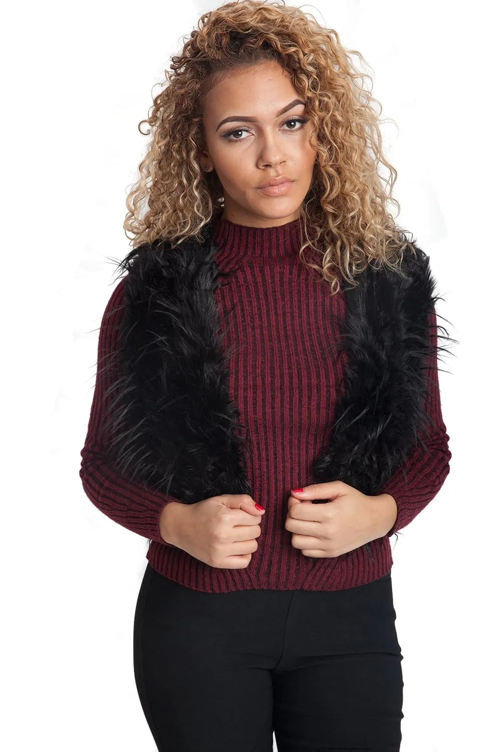 Cropped Long Fur Faux Fur Gilet