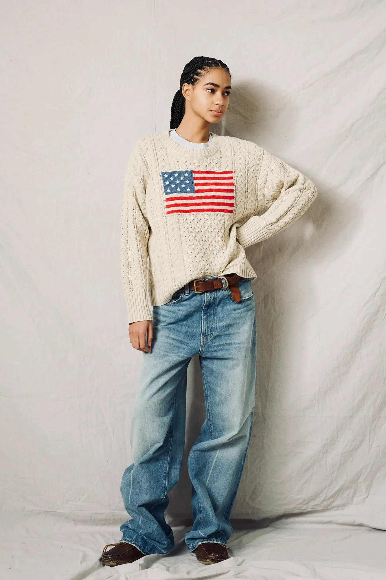 DSWWY0073876 American flag cable sweater