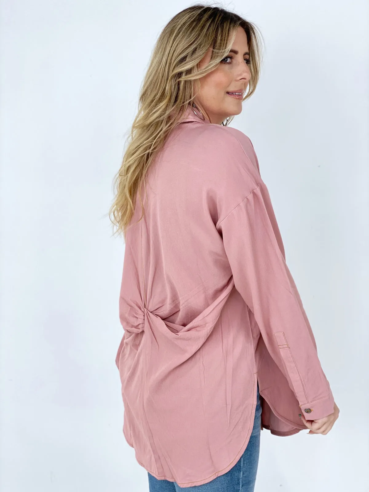 Easel "Twisted Tunic" Solid Button Down Tunic Shirt