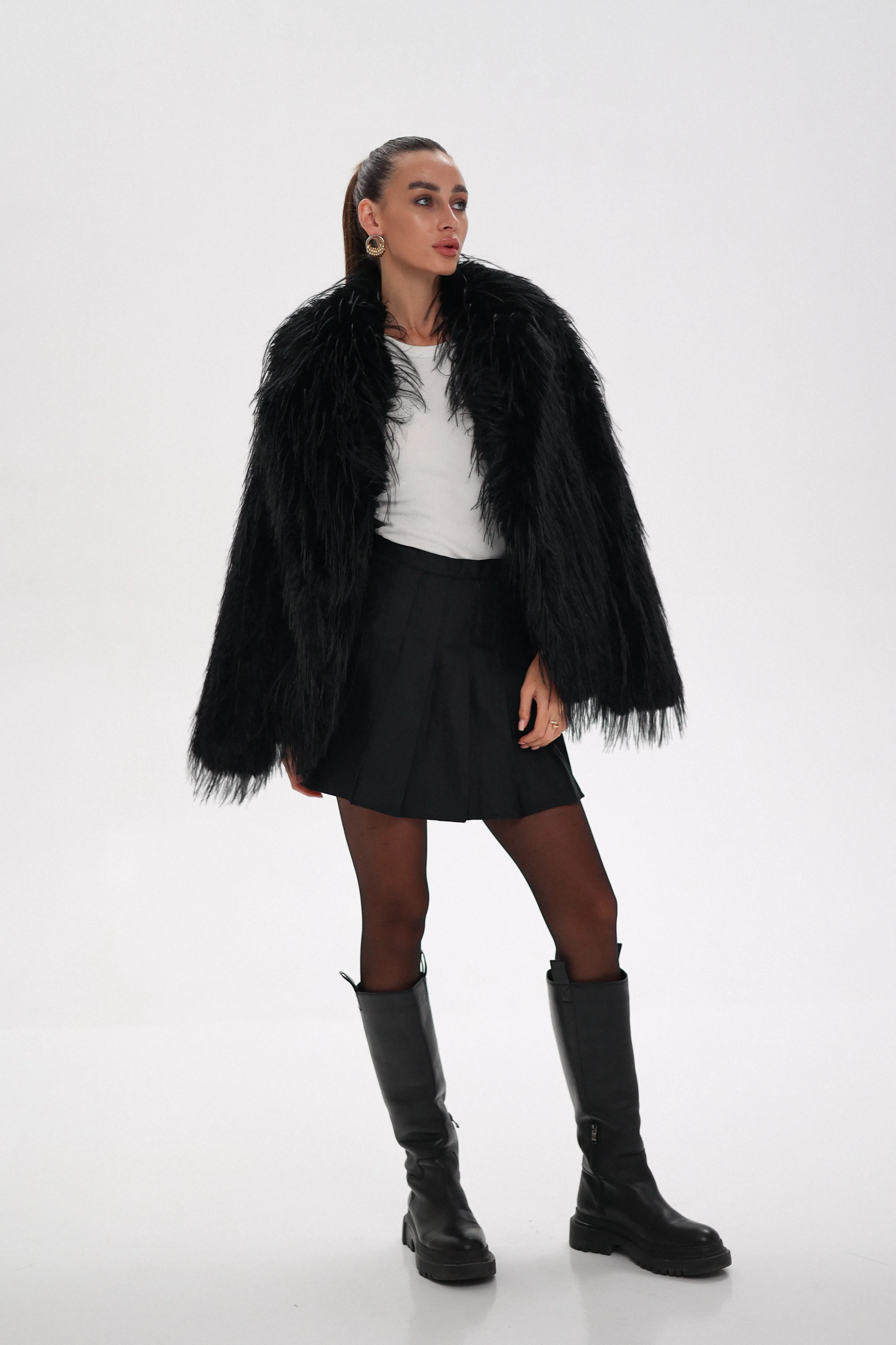 Faux Ostrich Luxe Wool Blend Coat