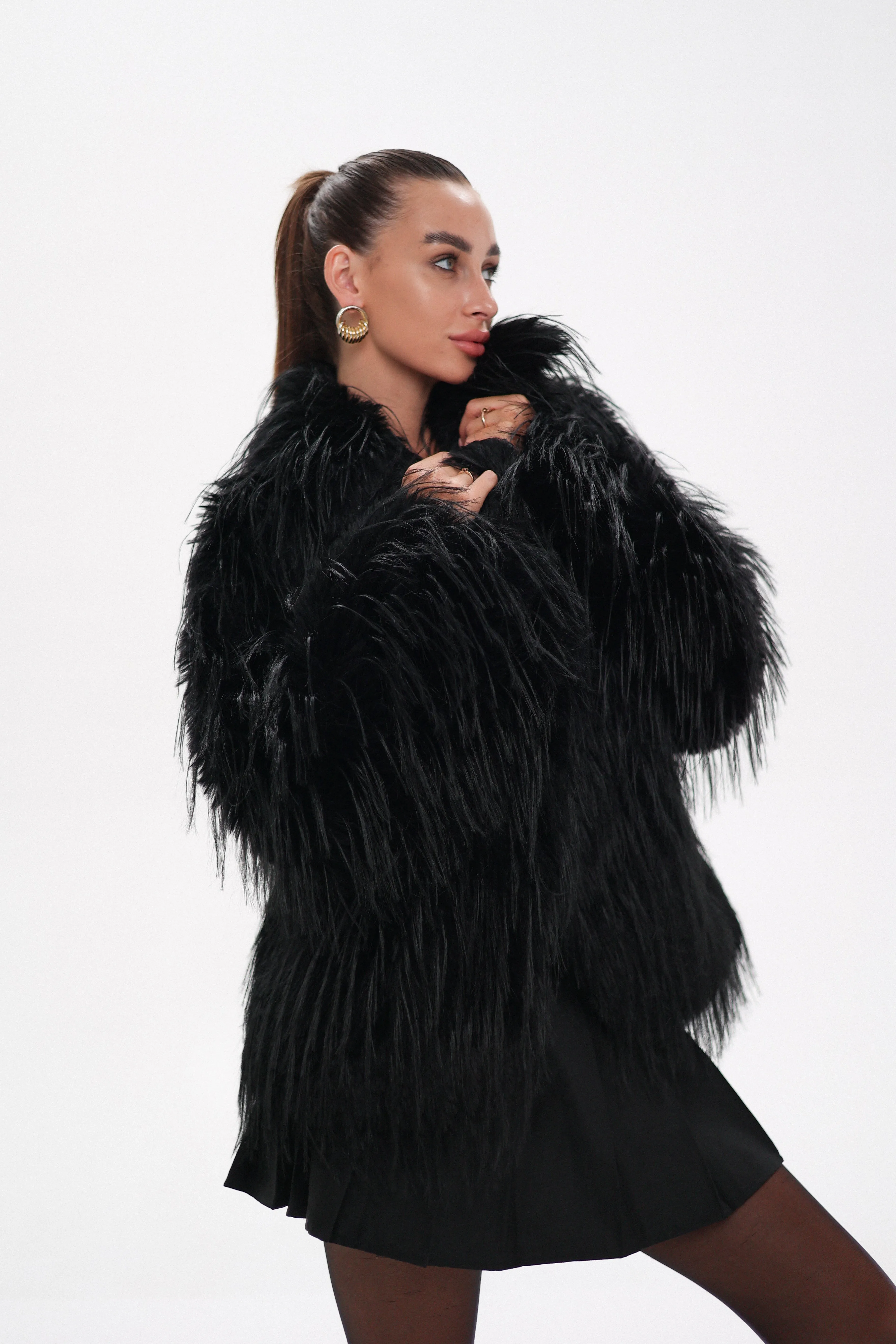 Faux Ostrich Luxe Wool Blend Coat