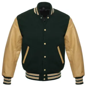 Forest Green and Tan Leather Letterman Jacket