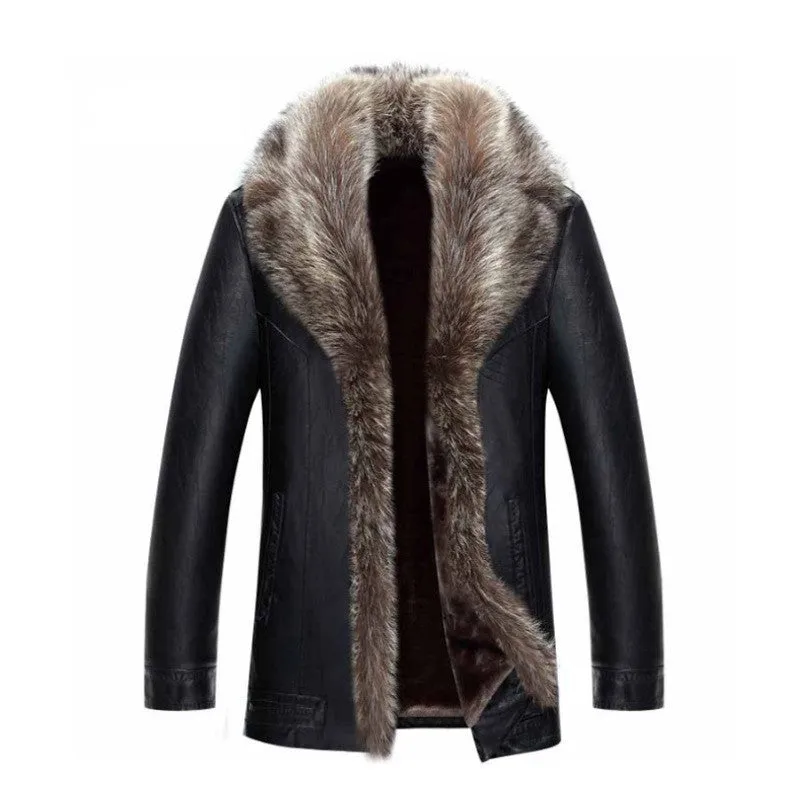 Genuine Leather Fur Collar Coat