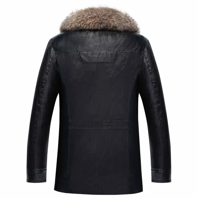 Genuine Leather Fur Collar Coat