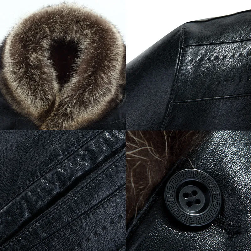 Genuine Leather Fur Collar Coat