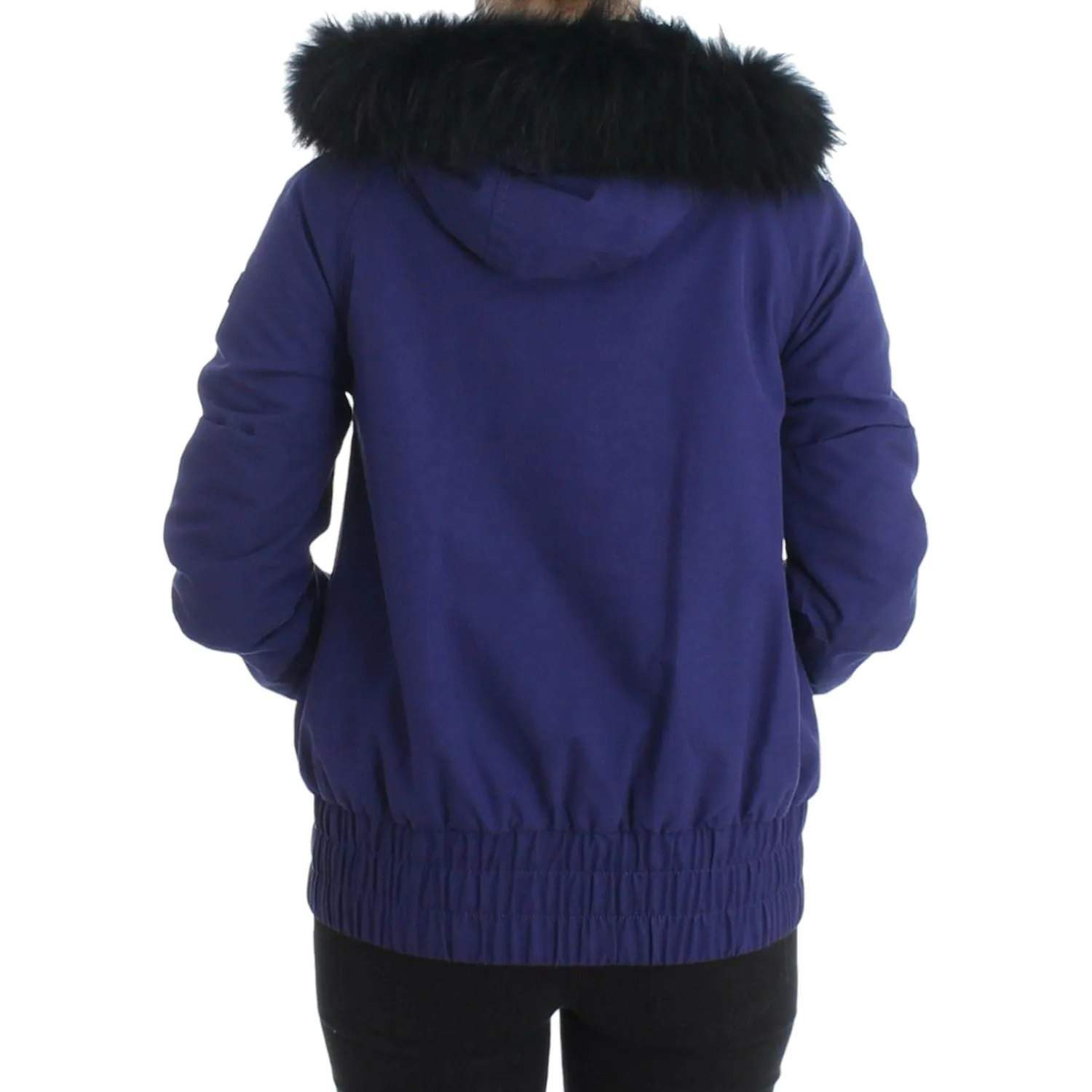 GF Ferre Chic Blue K-Way Jacket with Faux Fur Accent