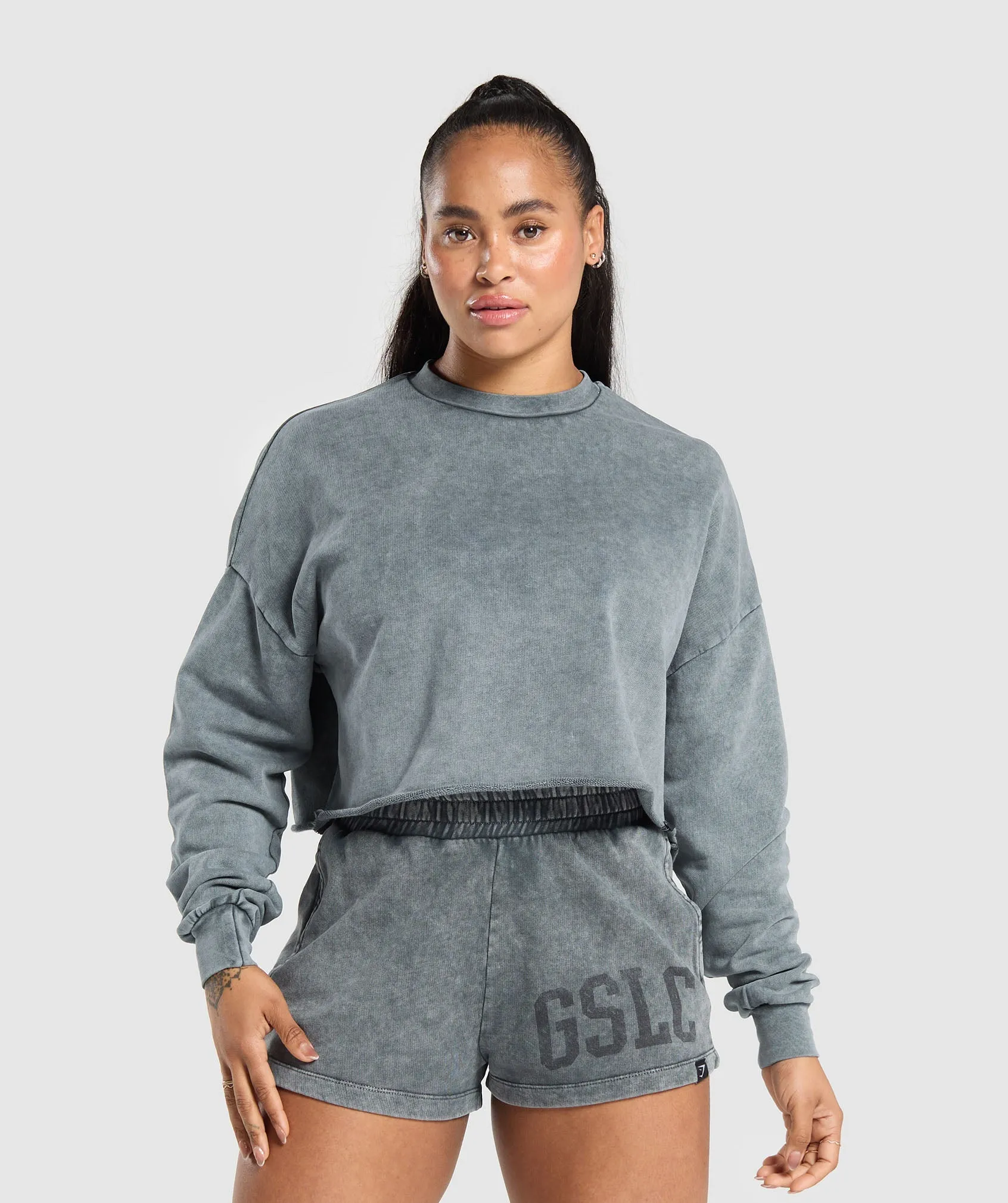 Gymshark Collegiate Shadow Washed Midi Sweatshirt - Asphalt Grey