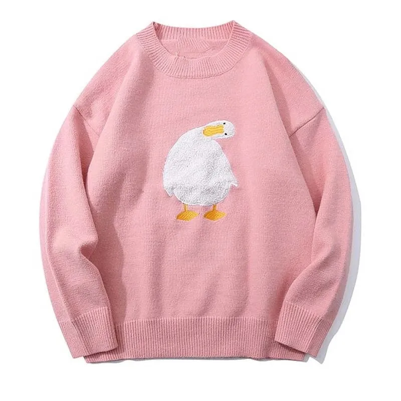 Harajuku Duck Embroidery Sweater - Playful and Warm