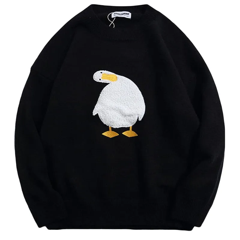 Harajuku Duck Embroidery Sweater - Playful and Warm