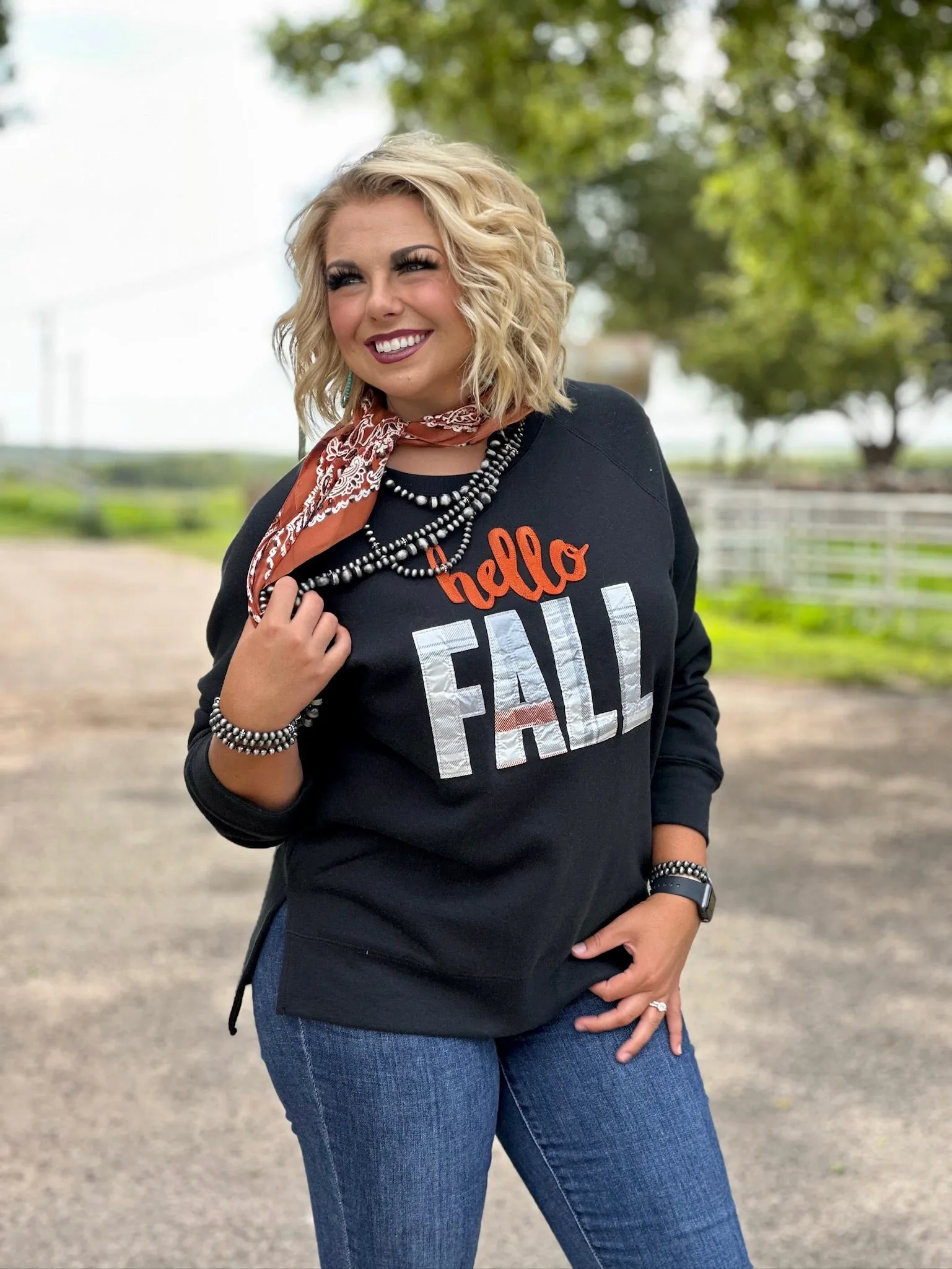 Hello Fall Black Appliqué Sweatshirt by Texas True Threads