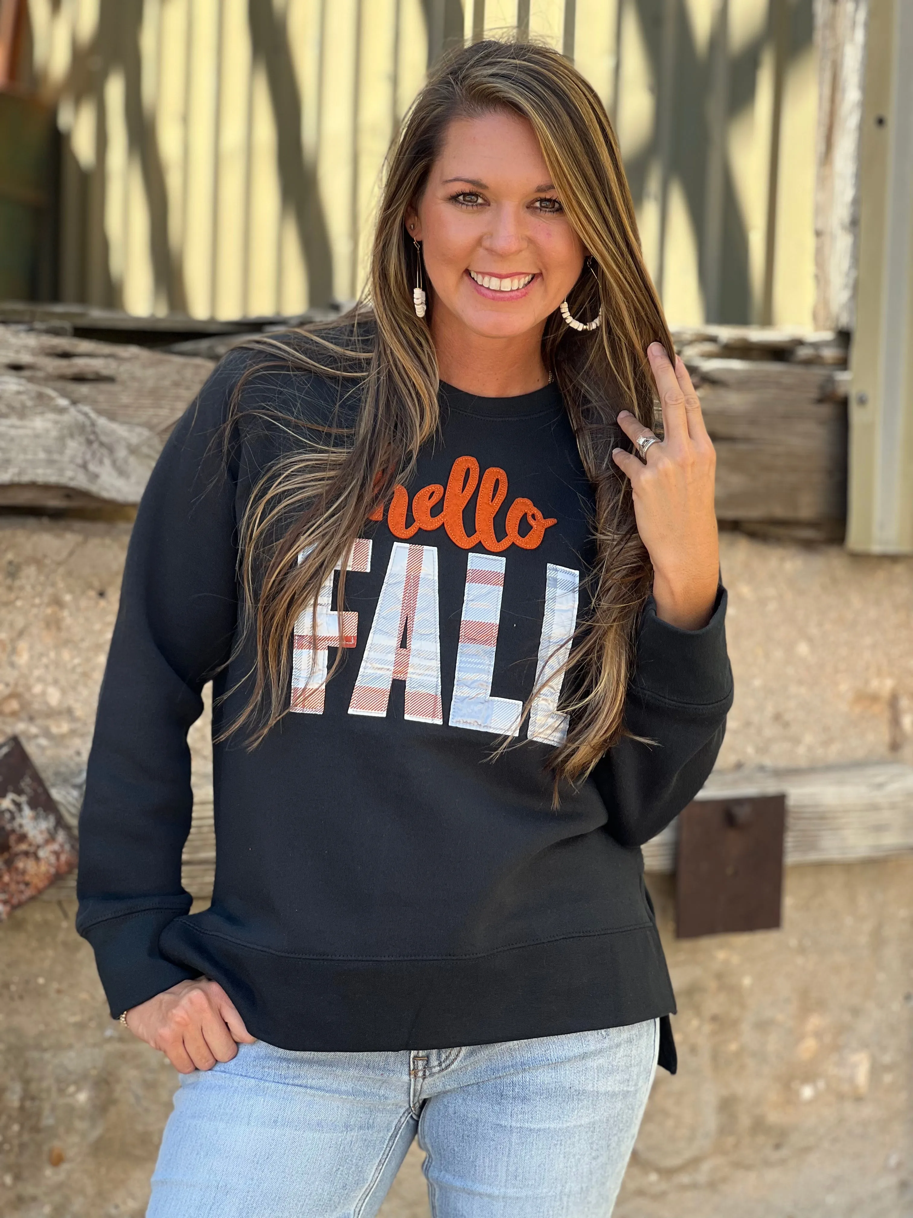 Hello Fall Black Appliqué Sweatshirt by Texas True Threads