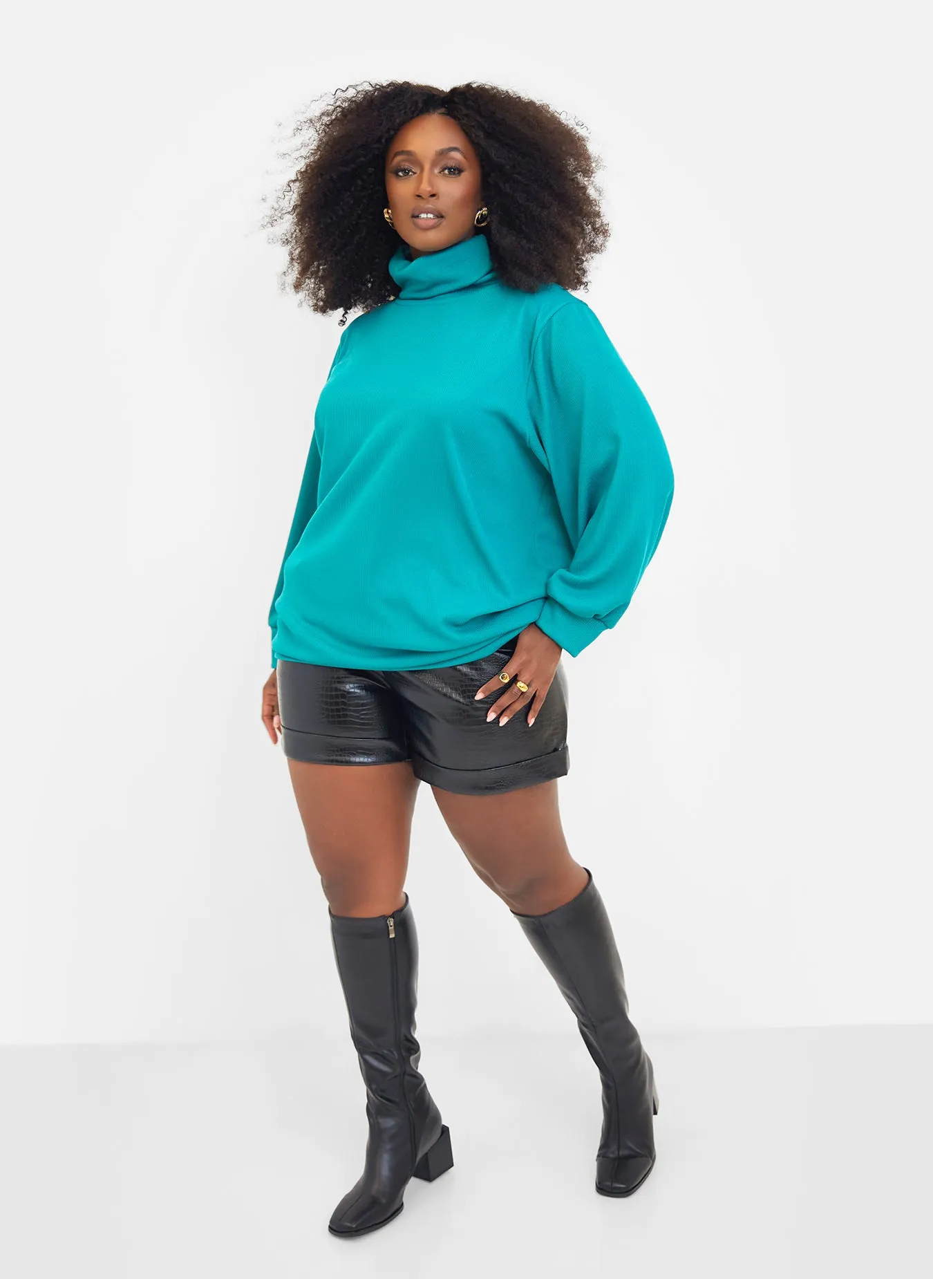 Jules Ribbed Turtleneck Oversized Sweater - Teal