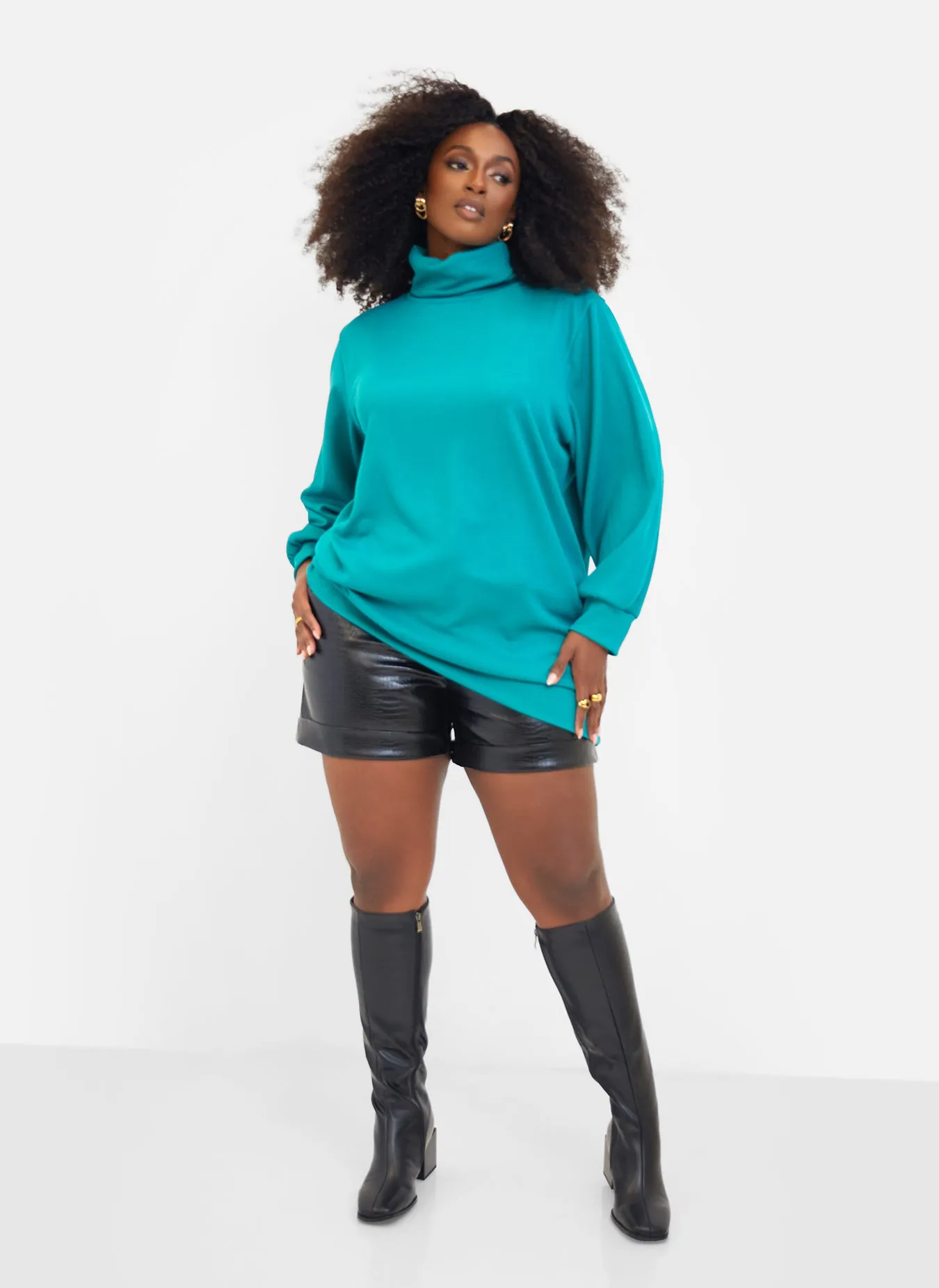 Jules Ribbed Turtleneck Oversized Sweater - Teal