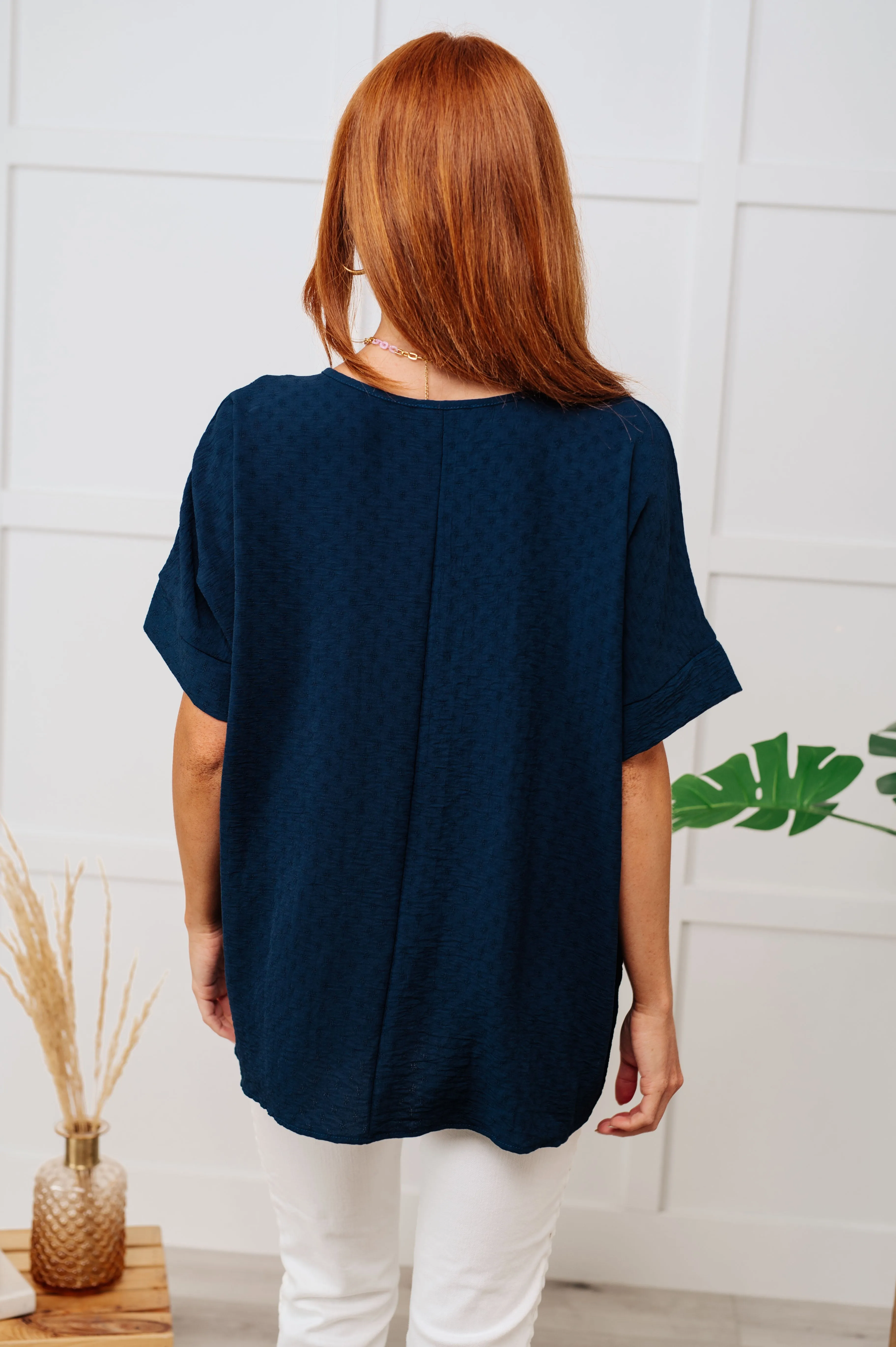 Let's Get Down to Business V-Neck Blouse in Navy