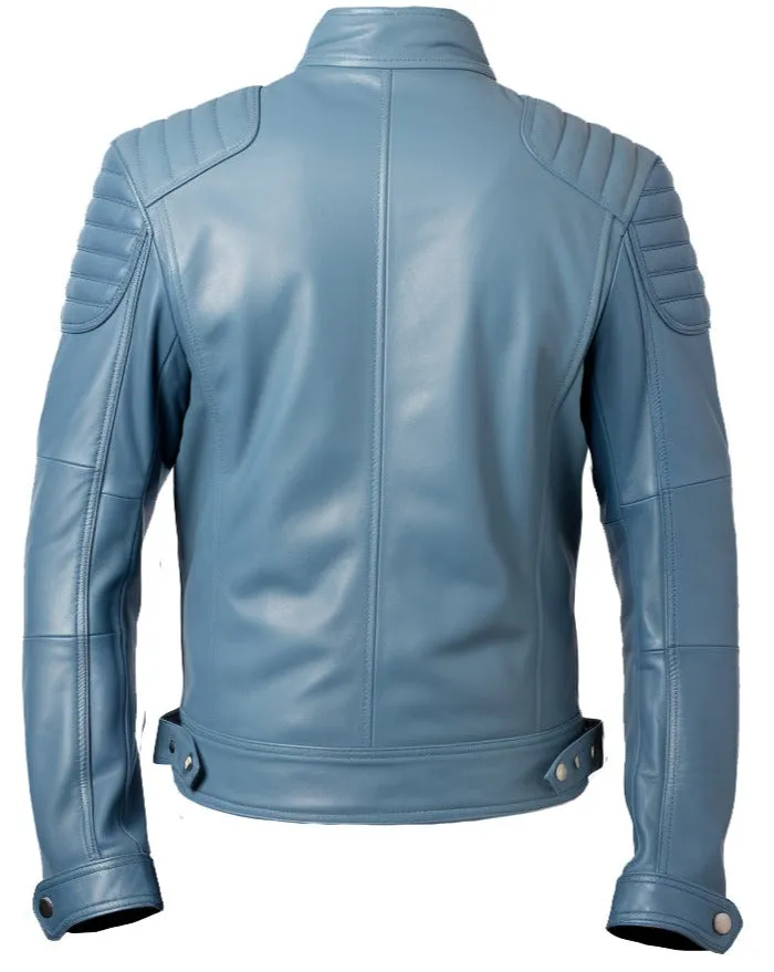 Men Oliver Blue Faux Leather Jacket