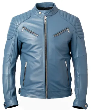 Men Oliver Blue Faux Leather Jacket