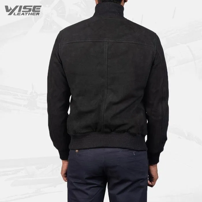 Men's Aviator Black Suede Bomber Jacket