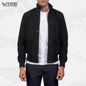 Men's Aviator Black Suede Bomber Jacket