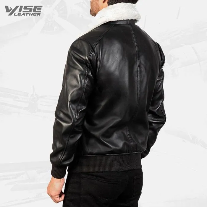 Men's Aviator G-1 Black & White Leather Bomber Jacket