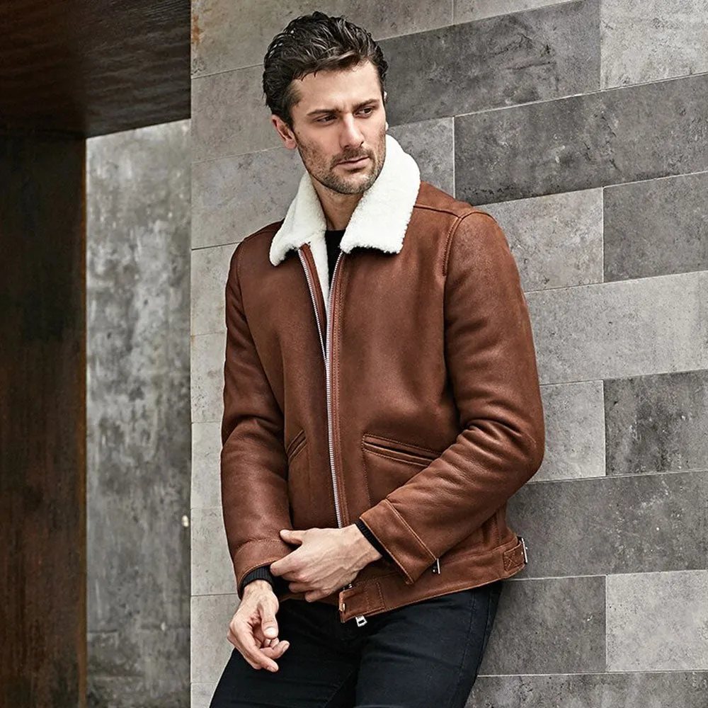 Men's B3 Short Turndown Collar Shearling coat Jacket