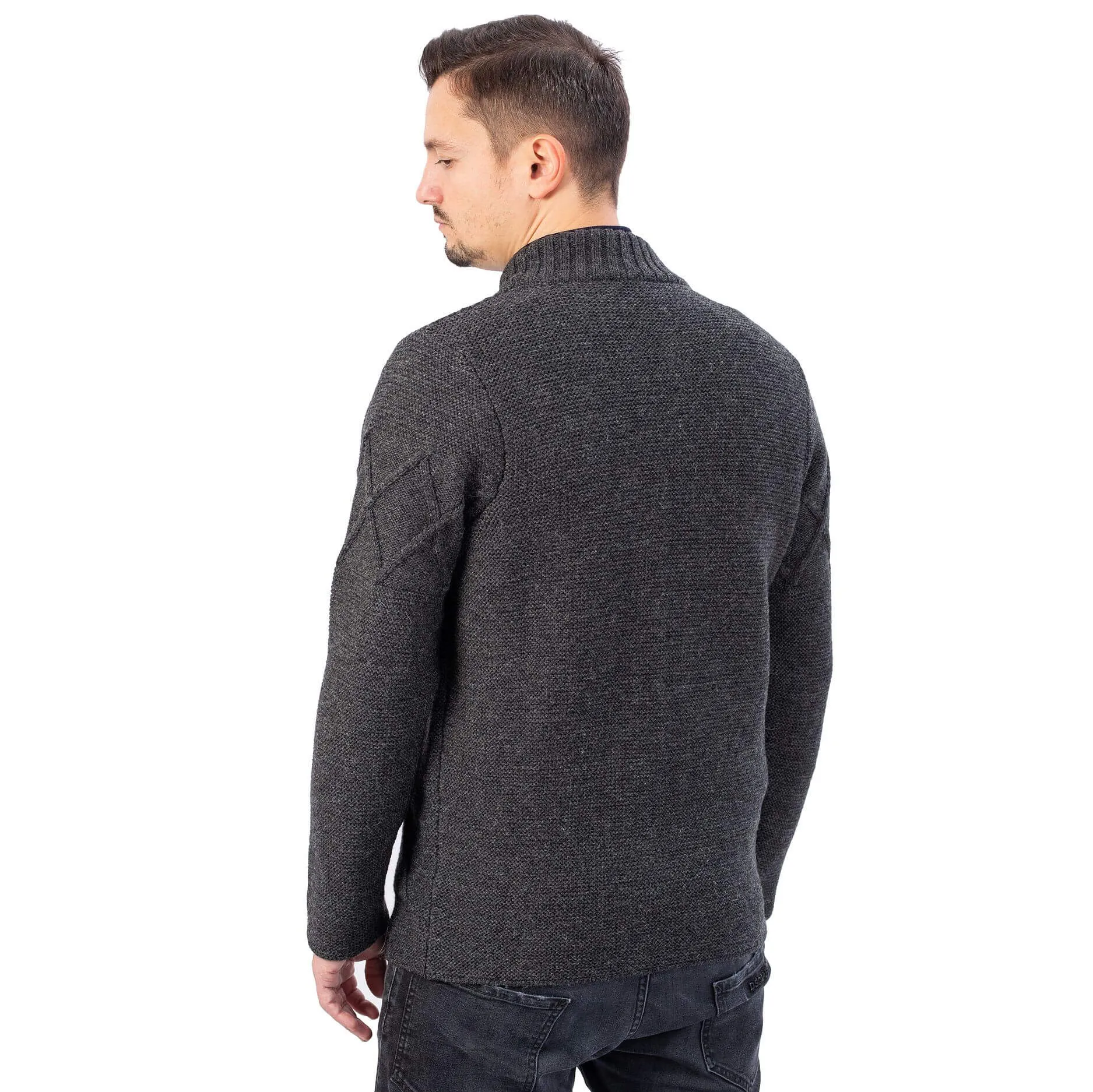 Men's Full Zip Irish Cardigan with Cable Knit Pattern