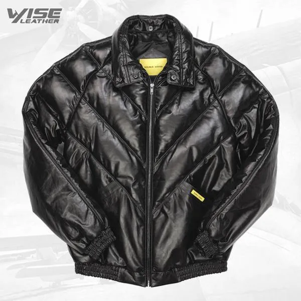 Men's V-Bomber Black Leather Jacket