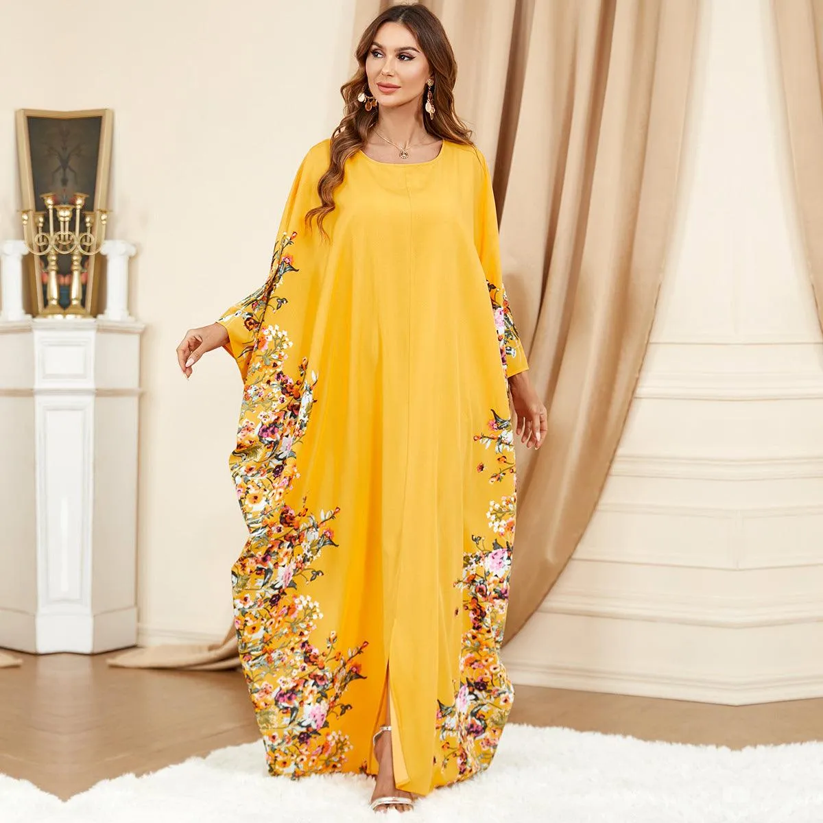 Plus Size Urban Yellow Bat Sleeve outfit for Middle Eastern Muslim Women